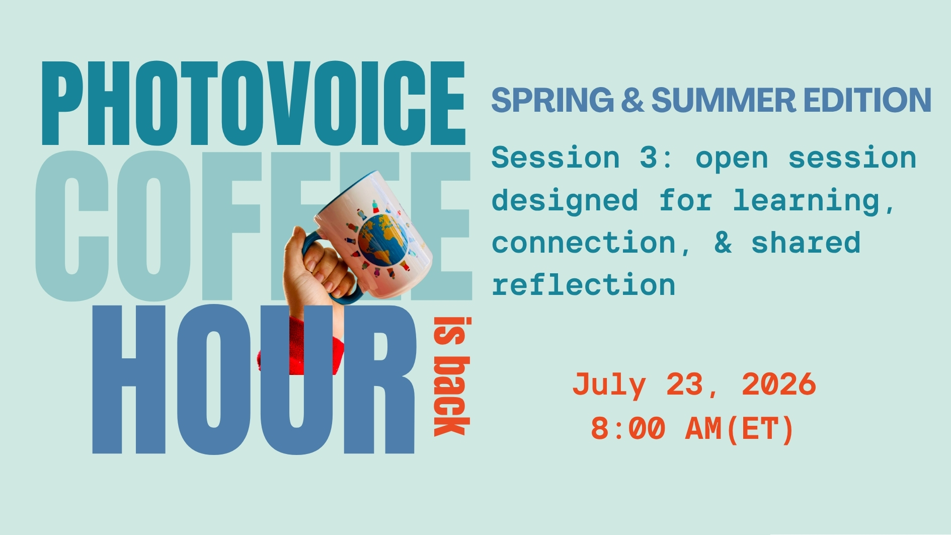 This is a poster for the coffee hour event on July 23, 2026